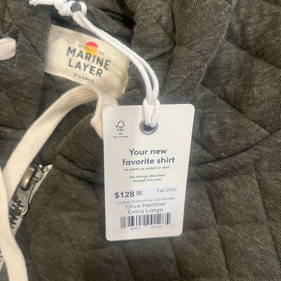 New men’s Marine Layer Corbett quilted Full Zip Hoodie in Olive Heather size XL - Picture 4 of 4